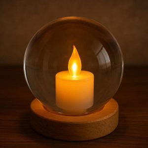 13 Crystal Glass Ball LED Candle Light with Wooden Base