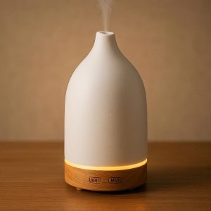 Ceramic Essential Oil Diffuser with Wood Base and LED